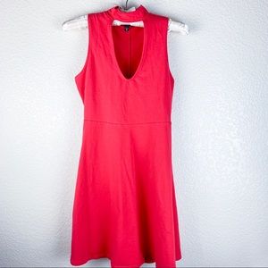 Express Mock Neck Choker Fit & Flare Dress Red XS